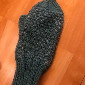 Cozy Hand Knit Mittens in Teal and Gray